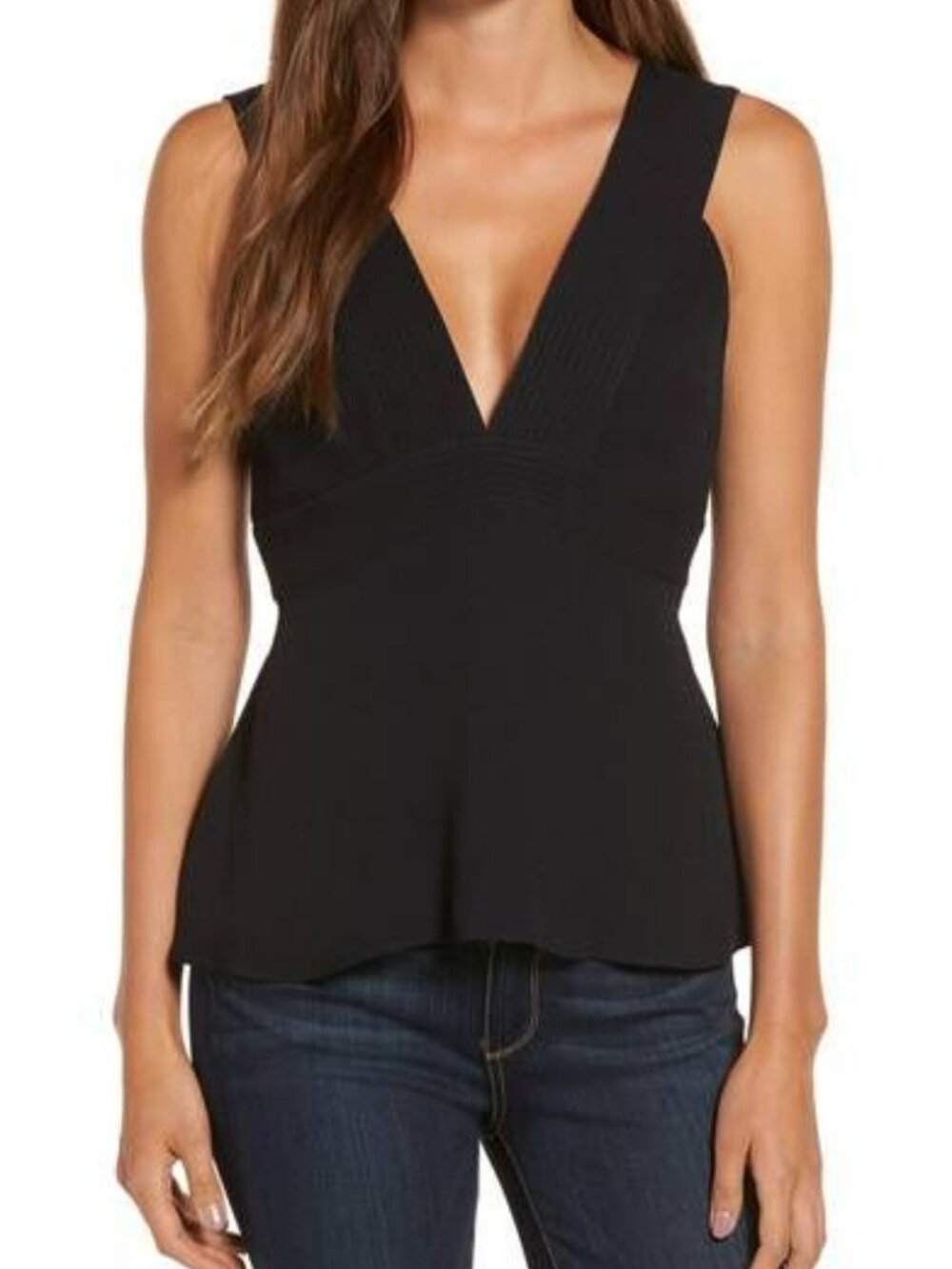 Trouve Black V-Neck Peplum Tank Top